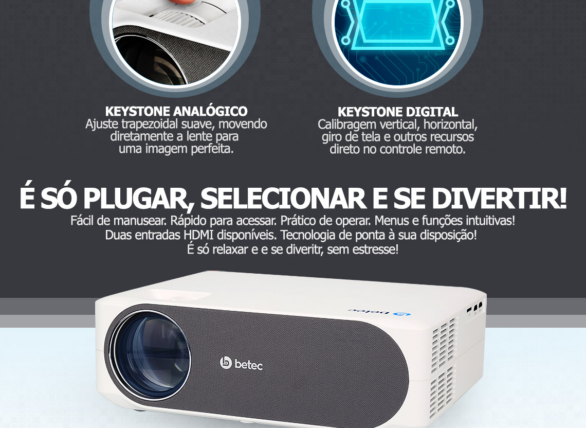 Projetor Led - Betec BT960 - 3800 Lumens - Full HD Nativo - Até 250 ...