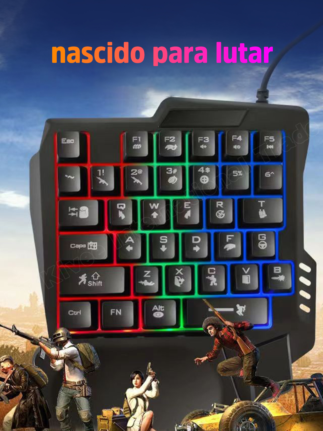 Teclado mecânico com uma mão Teclado luminoso RGB para jogos Teclado ...