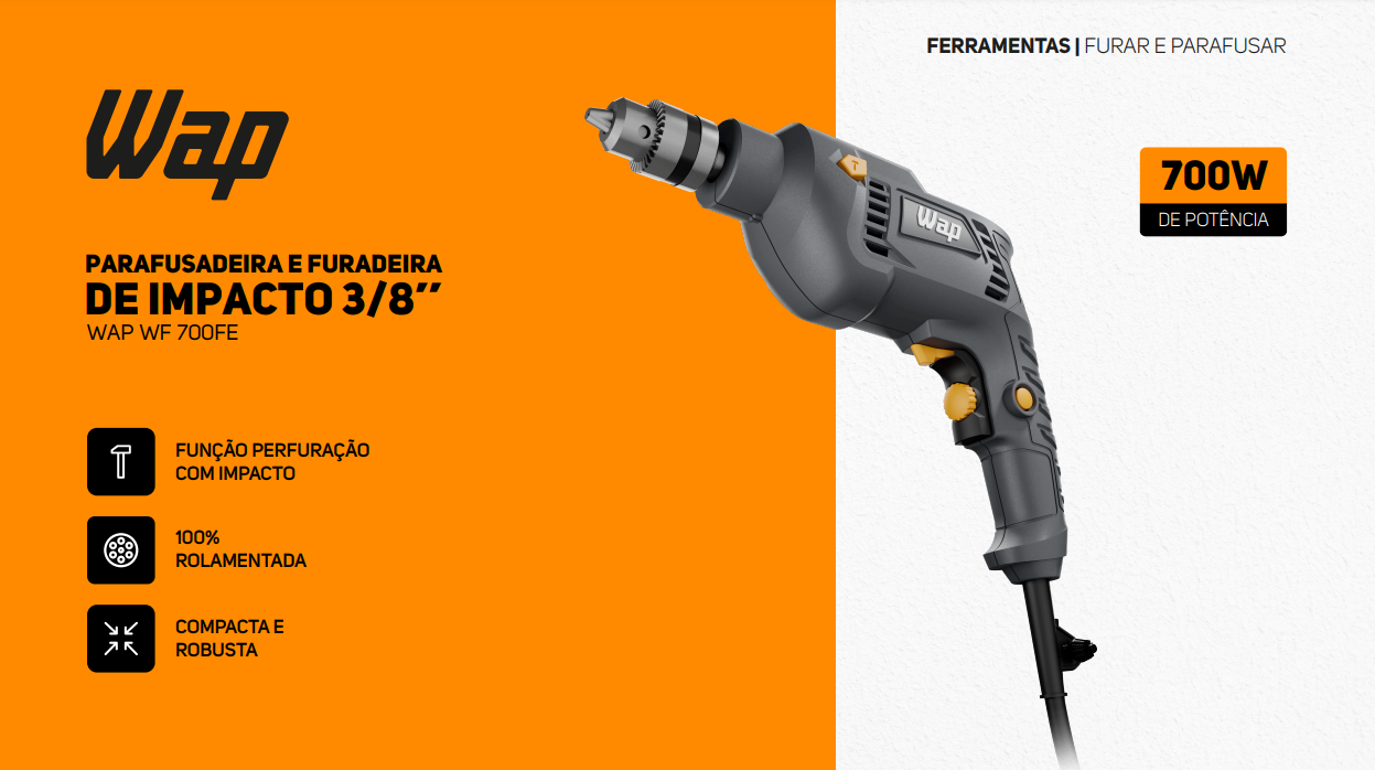 Parafusadeira e Furadeira de Impacto WAP WF 700FE 700W 220V | Shopee Brasil