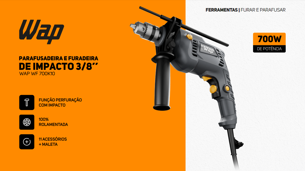 Parafusadeira e Furadeira de Impacto WAP WF 700K10 3/8" 700W | Shopee ...