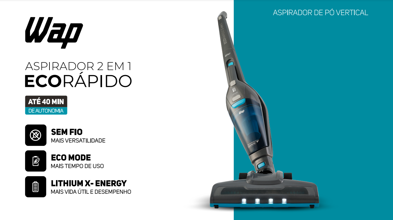 Aspirador De Pó Vertical Wap Eco Rápido 2 Em 1 A Bateria | Shopee Brasil