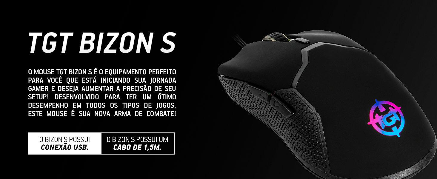 Mouse Gamer TGT Bizon S, Rainbow RGB, 8400DPI, 6 Botoes, Preto, TGT-BIZ ...