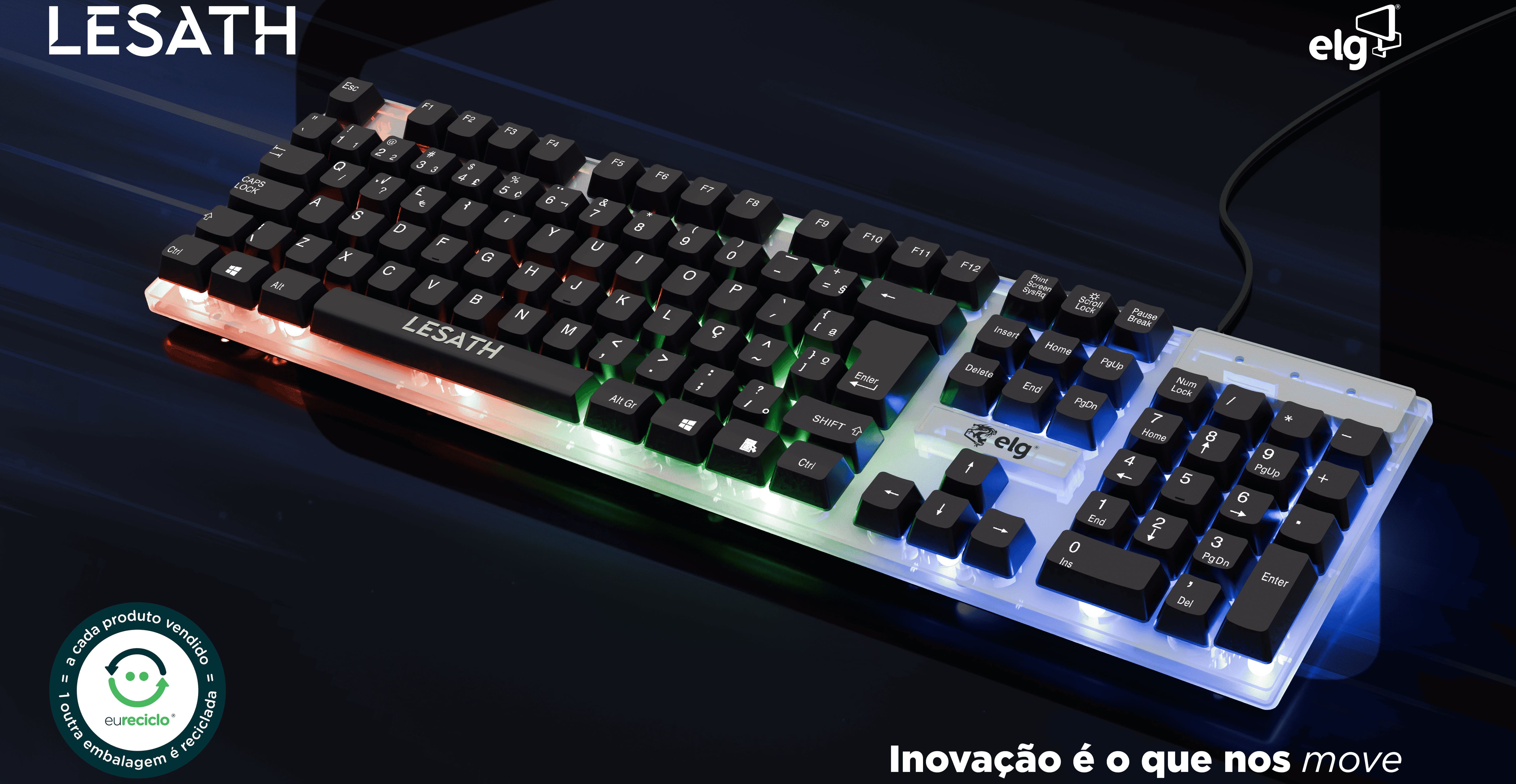 Teclado Gamer em Membrana Lesath, ABNT 107 Teclas, Anti-Ghosting, RGB ...