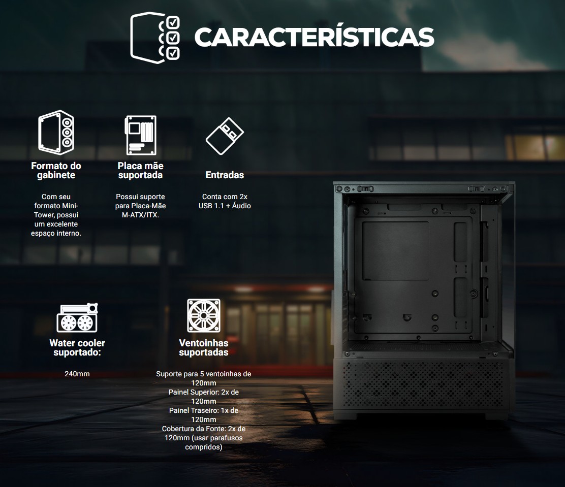 Gabinete Gamer TGT Legion, Mini-Tower, Lateral de Vidro, Preto, TGT-LGN ...