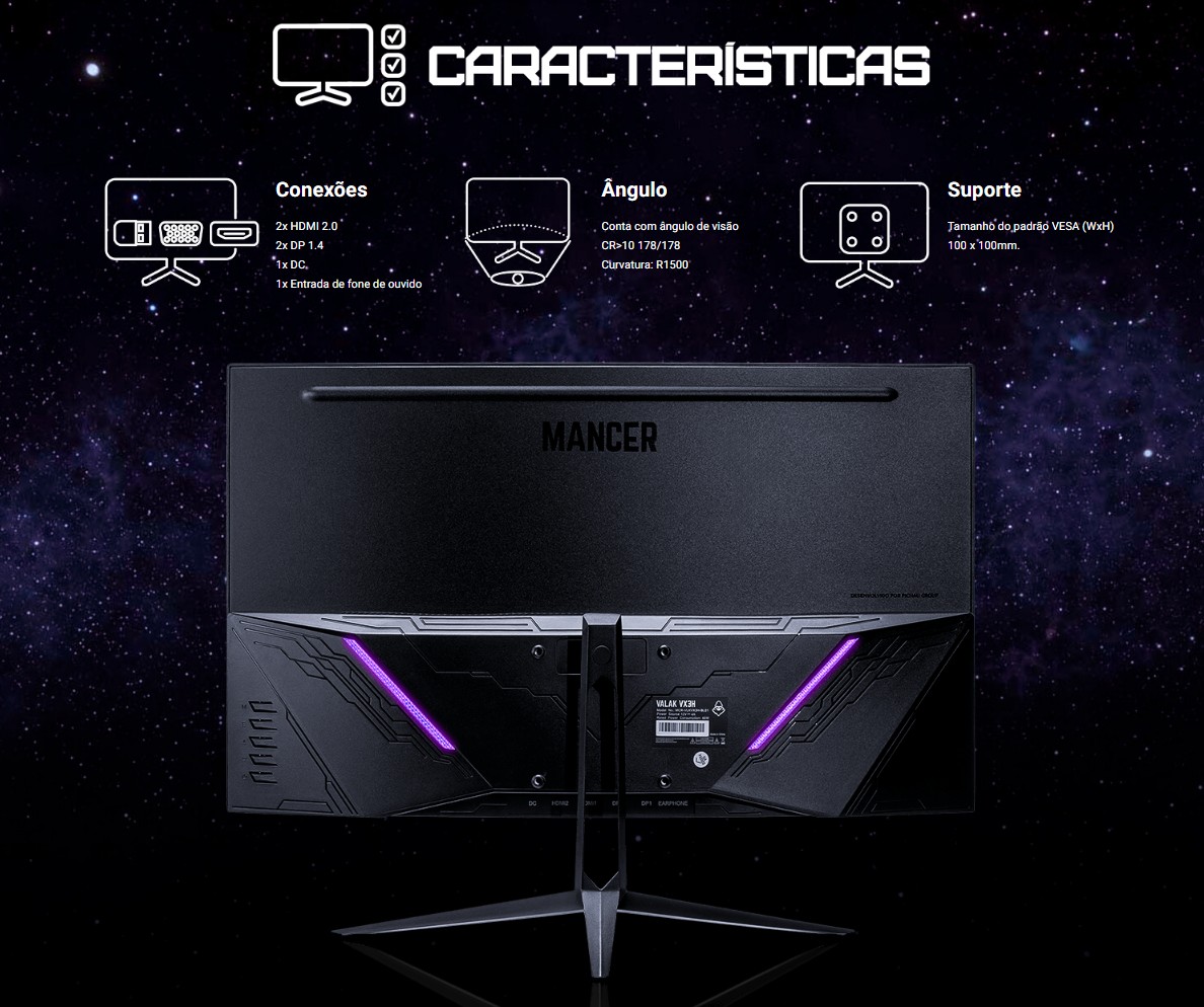 Monitor Gamer Mancer Valak VX3H, 27 Pol, VA, Curvo, 2K, 1ms 240Hz ...