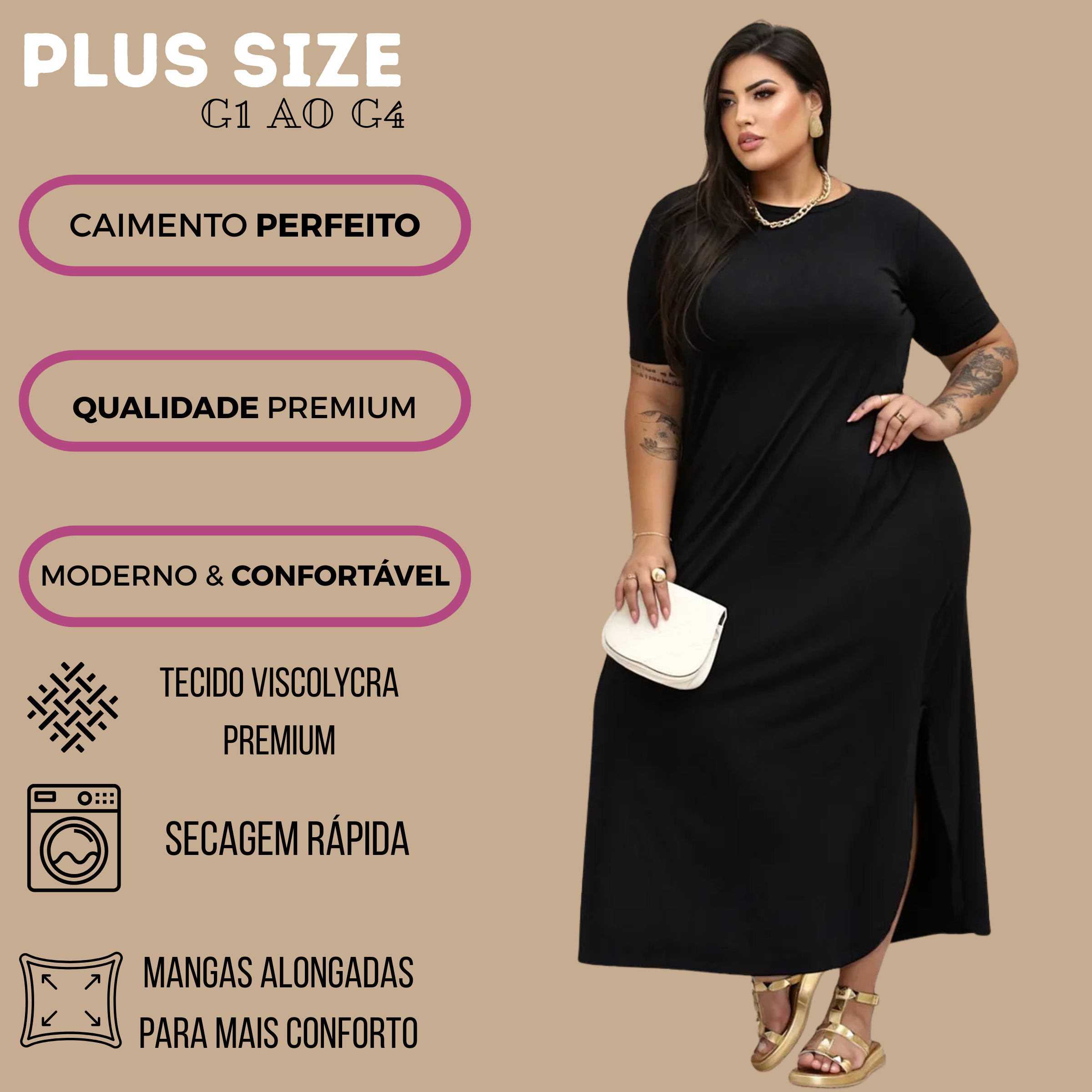 Vestido Longo Curve Curvy Plus size moda evangélica com fenda estampado ...