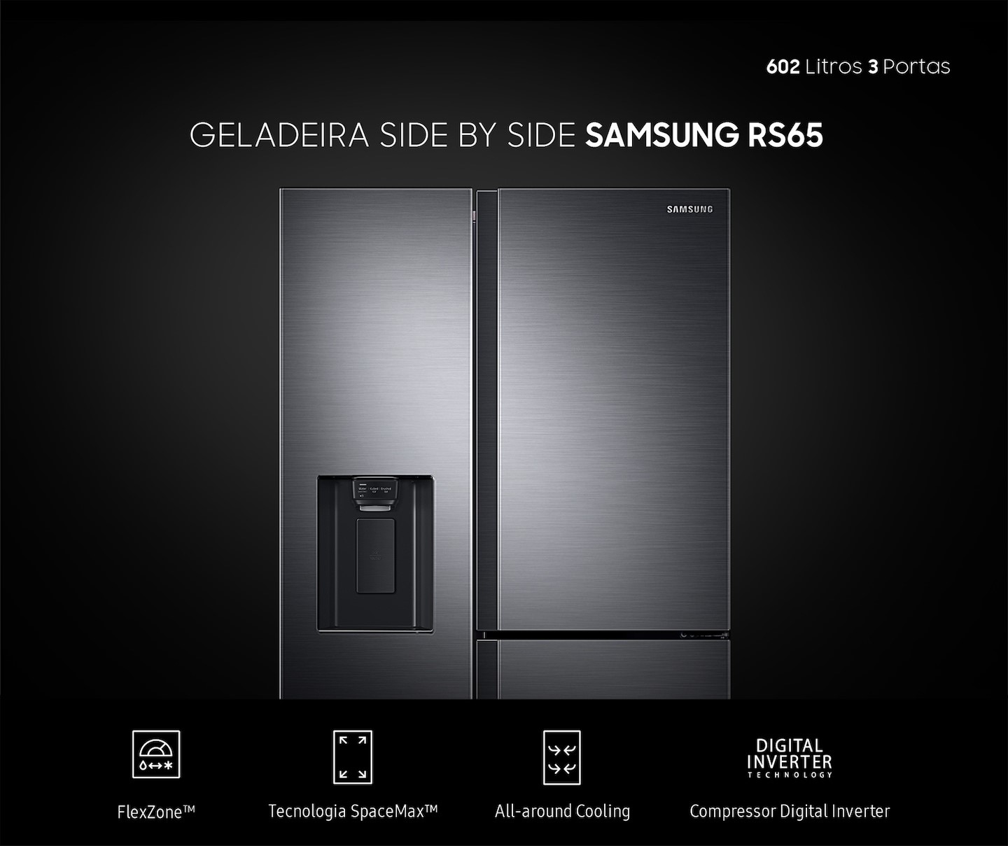 Geladeira Samsung Side by Side RS65 com Dispenser de Água e Gelo e ...