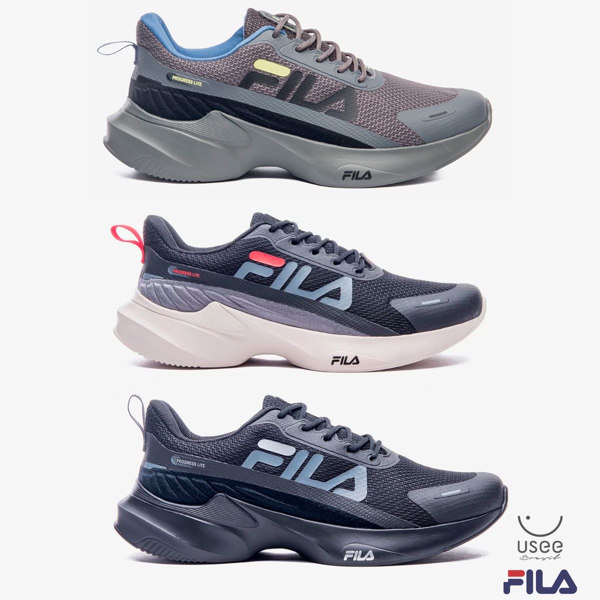 Tênis Fila Masculino Progress Lite Esportivo Academia Corrida Original ...