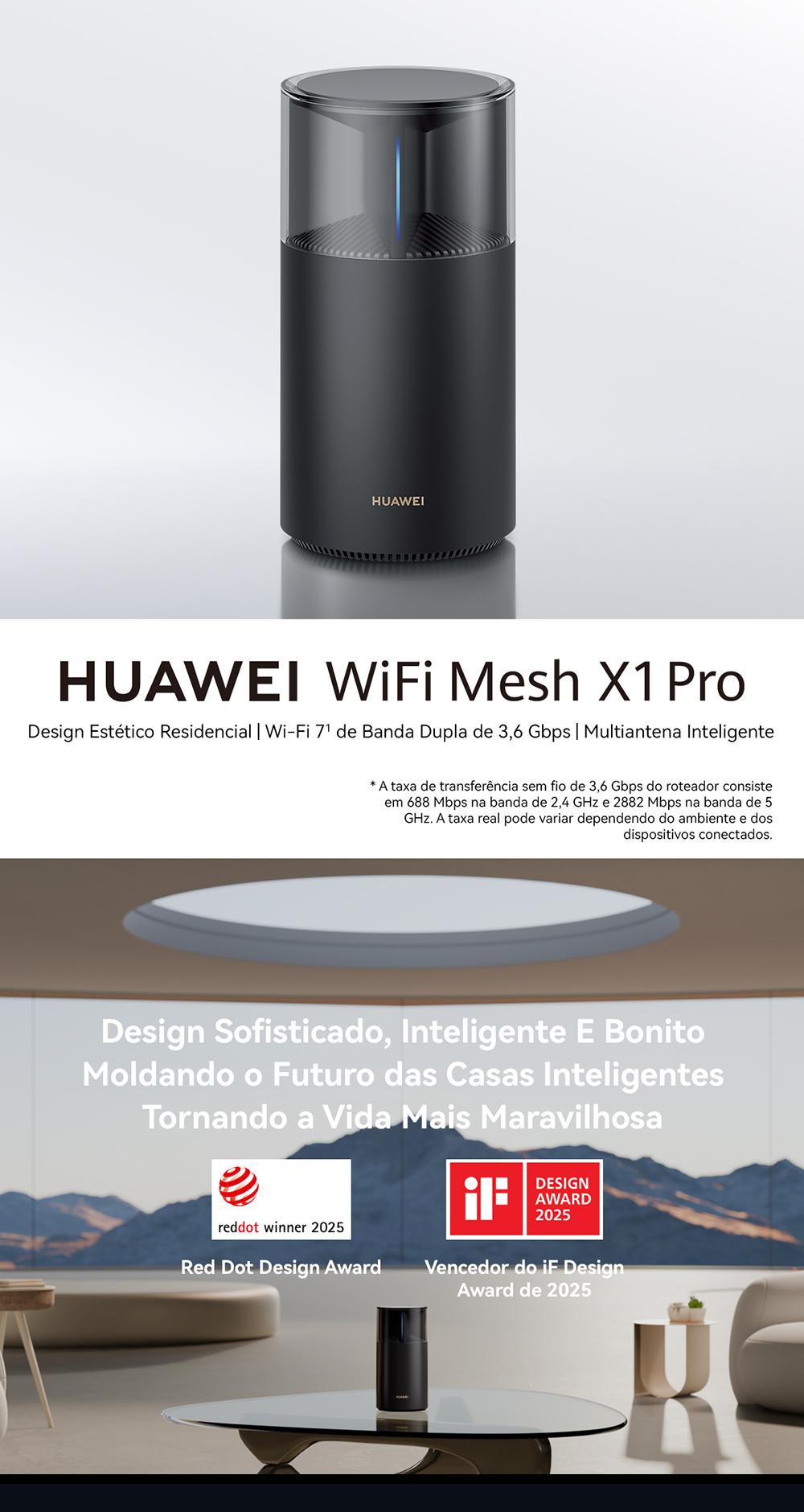 HUAWEI WiFi Mesh X1 Pro | Roteador | Wi-Fi 7 de Banda Dupla de 3,6