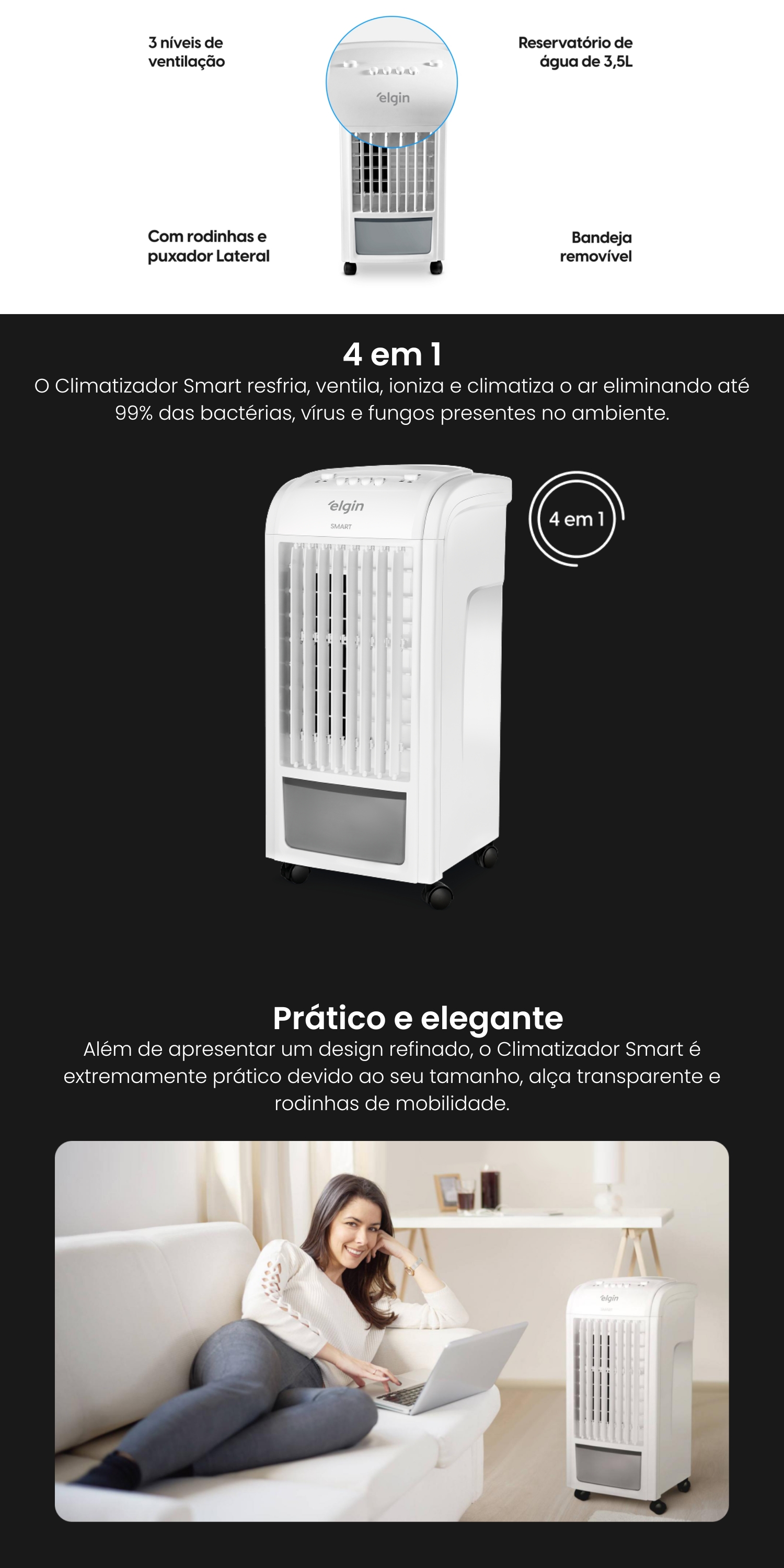 Climatizador Smart 4 em 1 Resfria Ventila Umidifica e Purifica o Ar 3 ...
