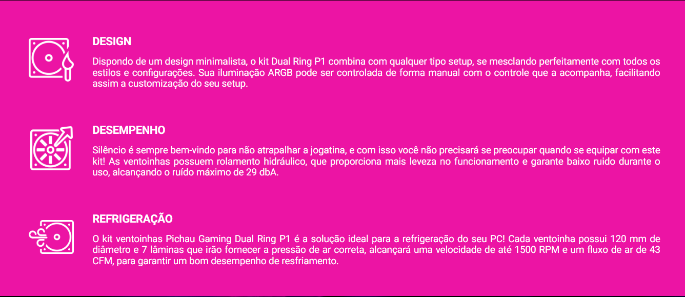 Kit Ventoinhas Pichau Dual Ring P1, ARGB, 3x120mm, Preta + Controladora ...