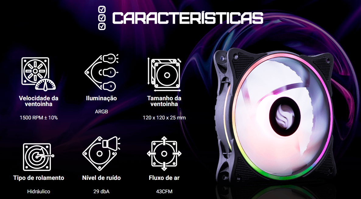 Kit Ventoinhas Pichau Dual Ring P1, ARGB, 3x120mm, Preta + Controladora ...