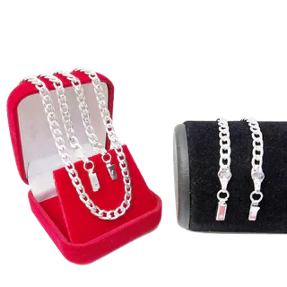 Corrente e Pulseira Cordão Banhado Prata 925 Masculina 60cm 4mm