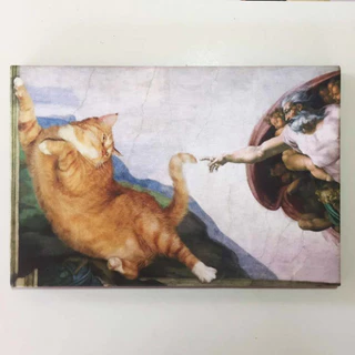 Quadro decorativo Michelangelo A criação de adão felino. obras famosas com gatinhos.