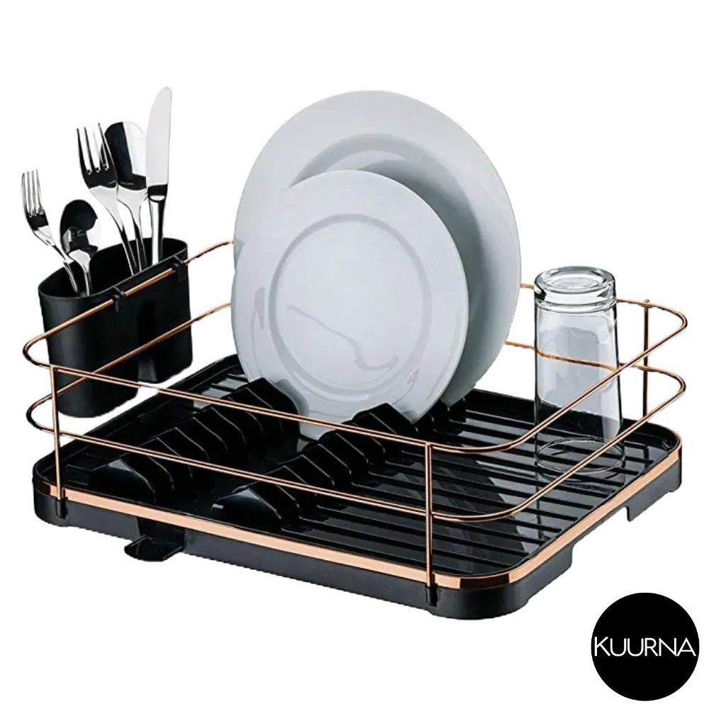 Escorredor de Louças Copos Pratos Preto Rosé Gold Aço Luxo Future