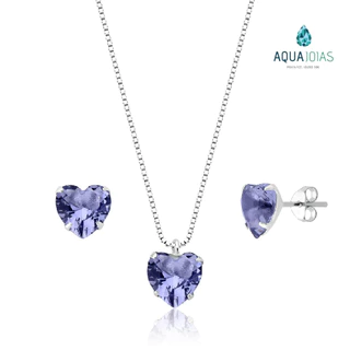 conjunto brinco e colar coração prata 925 Lilas em Oferta na Shopee