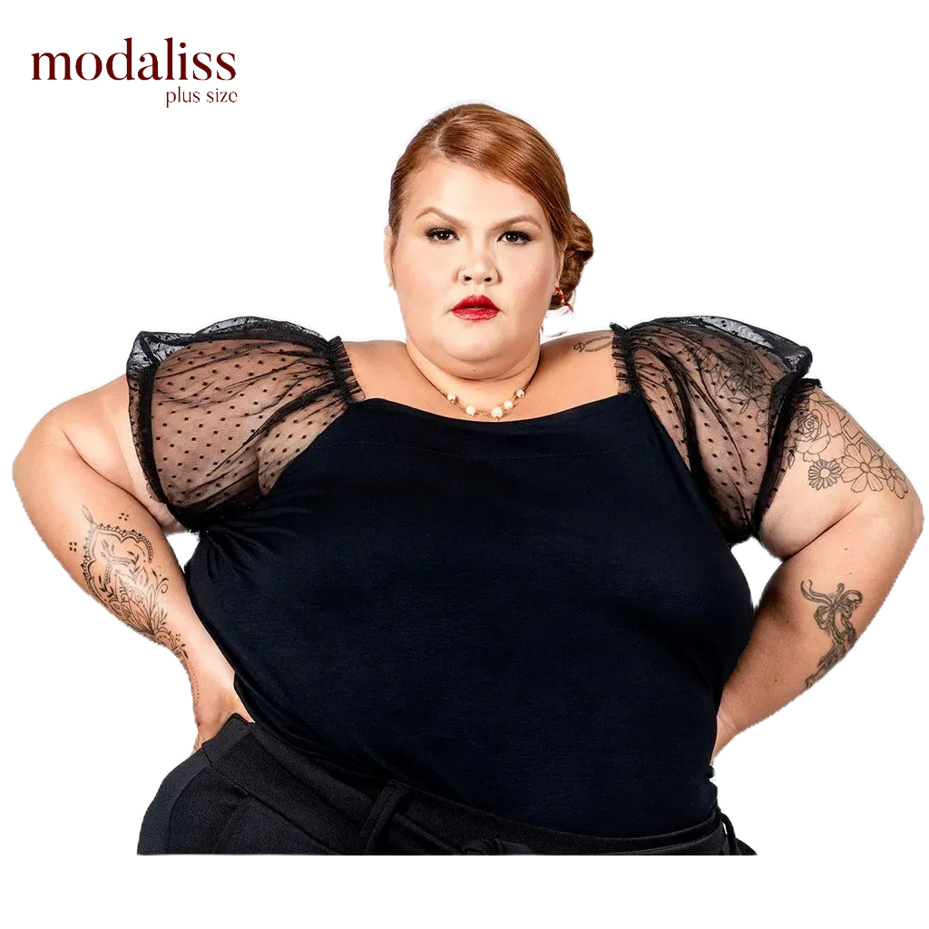 Blusa plus size canelada alça babado - filo modas - Blusa Plus