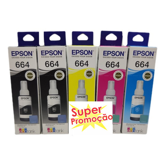 Kit 5 Tinta Epson 664 Impressoras L220 L1300 L355 L365 L850 L395 L475 L380 L575 L396 5576