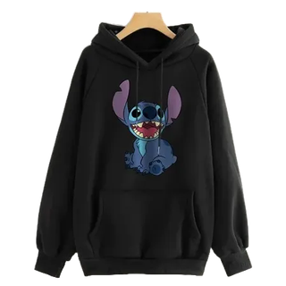 Moletom Feminino Com Capuz Lilo e Stitch Bolso Canguru