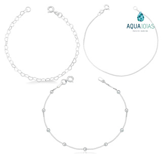 Promoção kit 3 pulseiras prata 925 Bolinha, Coração e Veneziana19cm