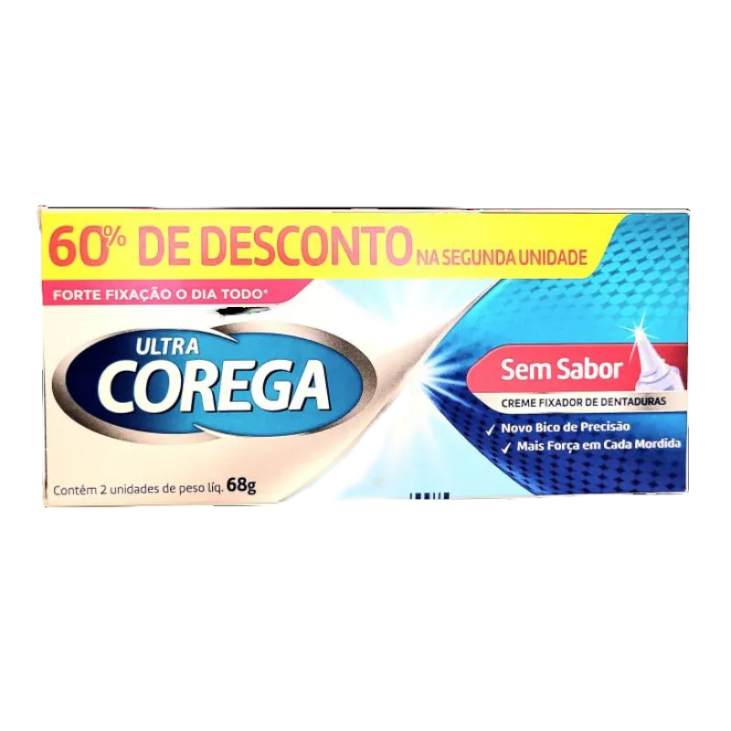 Kit 2 Ultra Corega Creme Fixador De Dentadura Sem Sabor 68g | Shopee Brasil