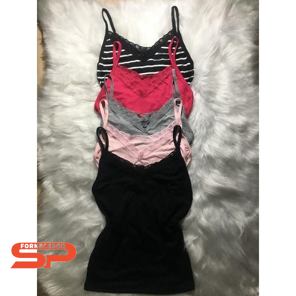 Blusinha Regatinha de Alcinha com RENDA Básica Feminina Academia verão gringa
