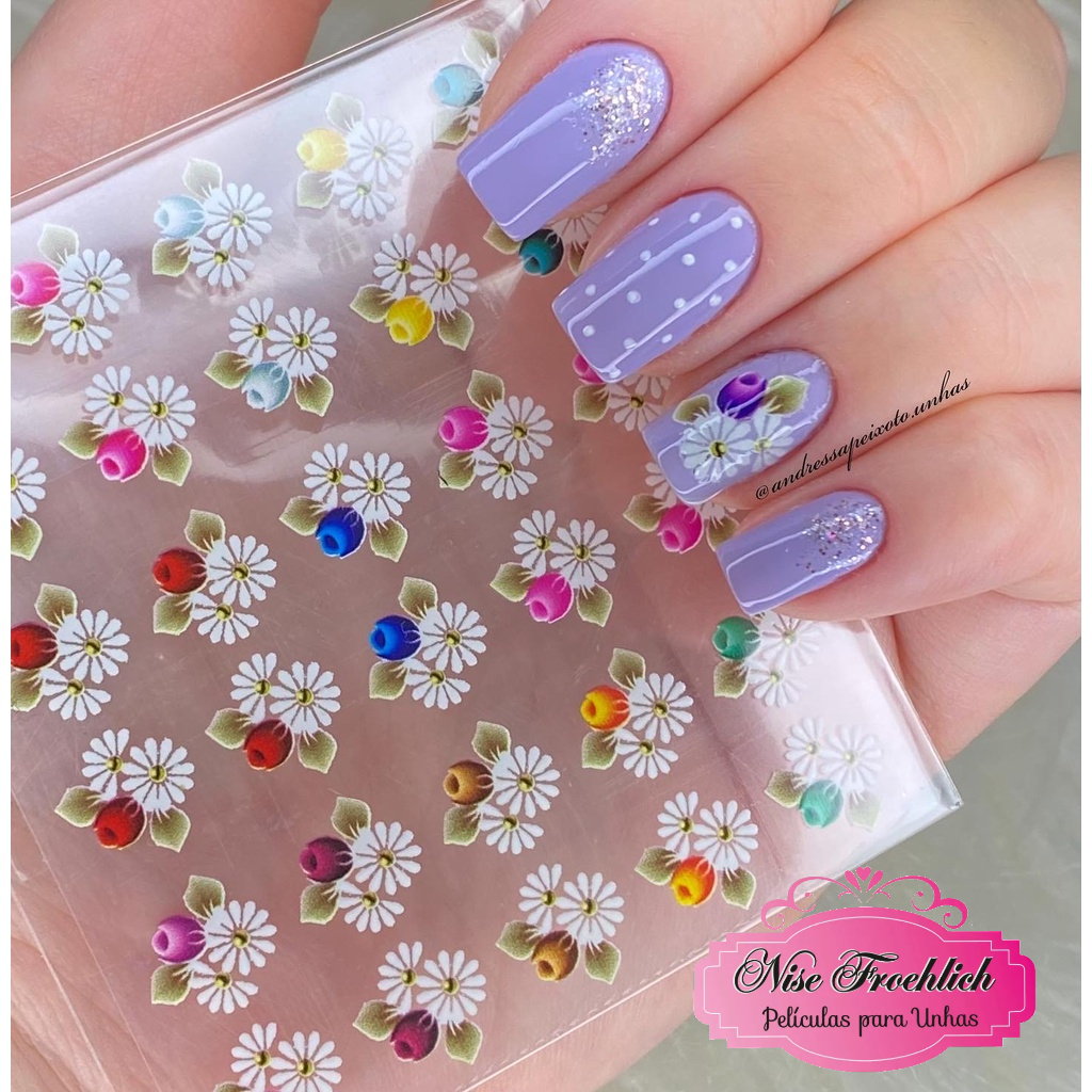 Mini Cartelão Adesivos De Unhas Margaridas E Flores Coloridas Nise Adesivos