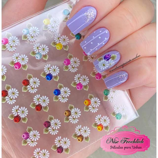 Mini Cartelão Adesivos De Unhas Margaridas E Flores Coloridas Nise Adesivos