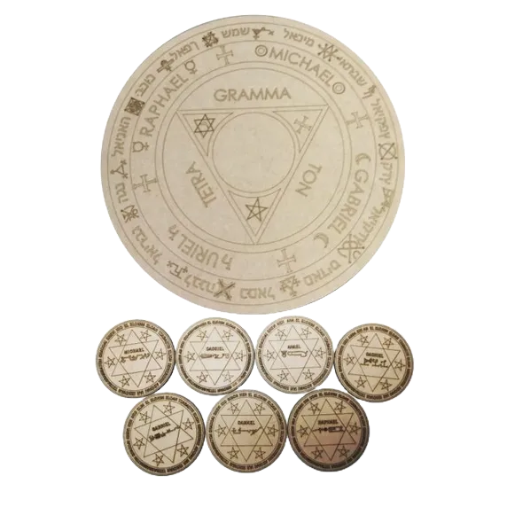 TÁBUA DE TRITHEMIUS + sigilo dos 7 arcanjos Tritthemius tabua de tristhemius 35 centimetros MDF 3MM Selos lamen Anjos Sachiel Anael Gabriel Raphael Michael Samael Cassiel