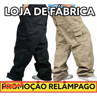 Calça Cargo Larga Masculina feminina unissex Skate Hip Hop Caqui 5 Bolsos Cordão Fechamento Jogger Preta Bege Esportiva Lisa Militar Sk8 skinny