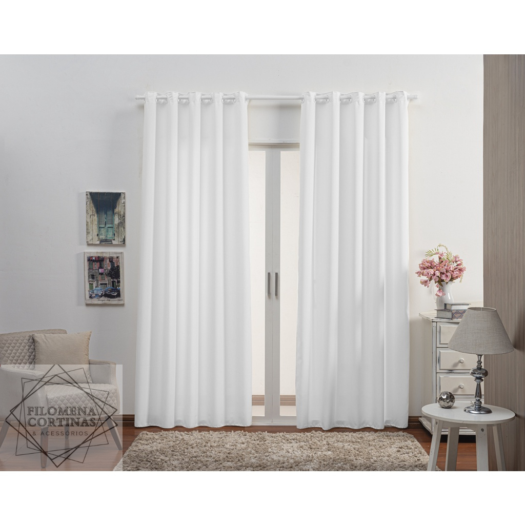 Cortina Roma Oxford Filomena Tecido 3,00m x 3,00m Ilhos-Varão sala quarto escritório