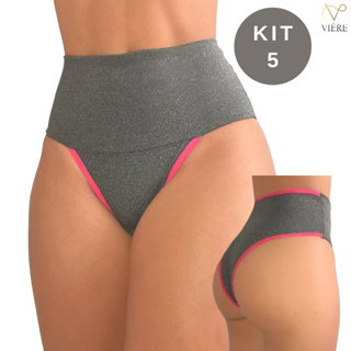 Kit 5 Calcinhas Fitness Cós Alto Compressão Abdominal Segura Barriga Viére