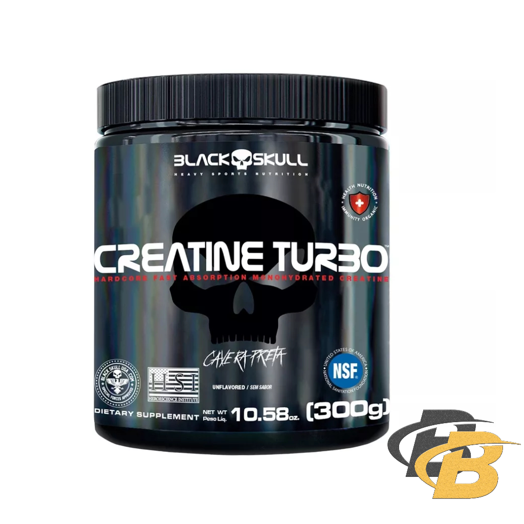 Creatina Turbo Monohidratada – 300g – Caveira Preta Black Skull