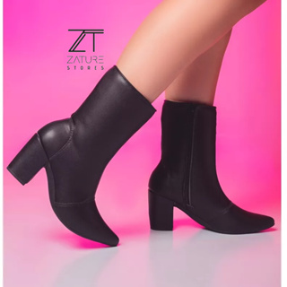 Bota Feminina Coturno Cano médio Bico Fino Salto Grosso Bloco Ultra conforto Over Tratorada