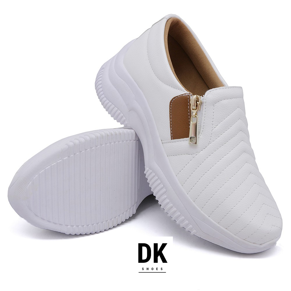 Tênis Feminino Sneekers Chunky Branco Off Dk Zíper Cost Lançamento Plataforma Calçados