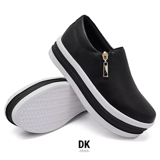 Tênis Feminino Flat Form Com Faixa Sola Plataforma Solado Alto Sapatos Saltos Zíper Diferentes