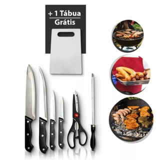 Jogo De Facas Aço Inox 7 Peças Linha Profissional Com Tabua Para Carnes Frutas E Legumes 123 Util