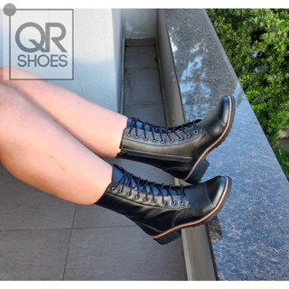 Bota Coturno Botinha Feminina Preta Cano Médio Salto Baixo Confortável Diva