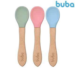 Colher Silicone E Bambu Introdução Alimentar Bebê Buba