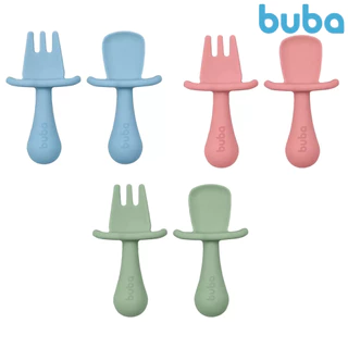 Kit Talheres Em Silicone Introdução Alimentar Bebê Buba