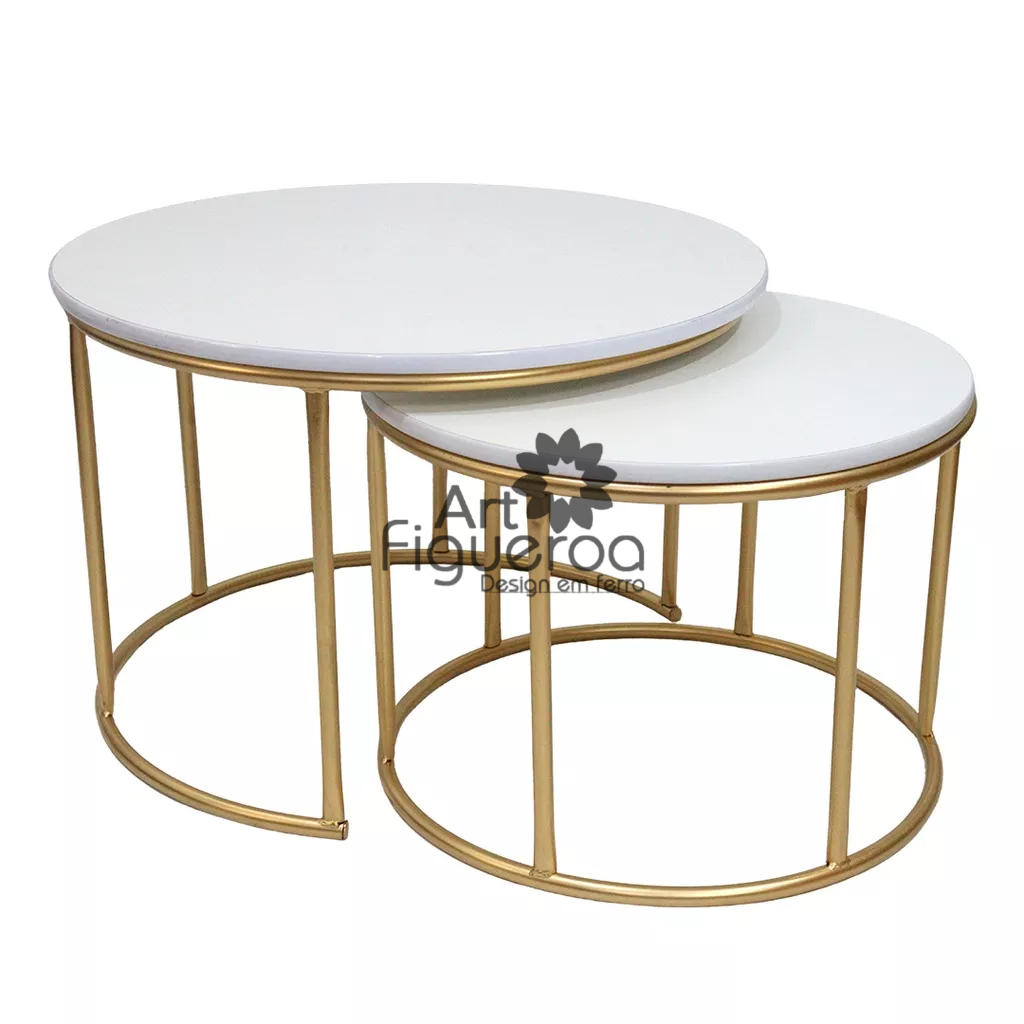 kit 2 Mesa de Canto Lateral Redonda Centro Apoio para Sofa Casa Sala Sofá Decoração Madeira Branca MDF