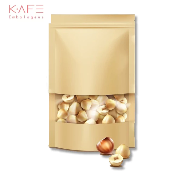Saco de Papel com Visor Stand Up Pouch Zip 20x30cm Kraft Fosco - 50 unidades - Kafe Embalagens