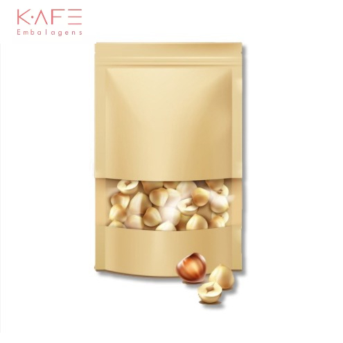Saco de Papel com Visor Stand Up Pouch Zip Kraft Fosco - 10 unidades - Kafe Embalagens