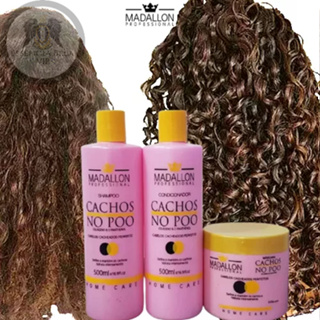 ORIGINALº Kit Cacheados Perfeitos 3de500ml Madallon Cachos No Poo Profissional e Domiciliar Home Care ¨ Shampoo + Condicionador + Máscara ¨ Define, Mantém e Hidrata Intensamente os Cachos - O Melhor Kit Ativador de Cachos