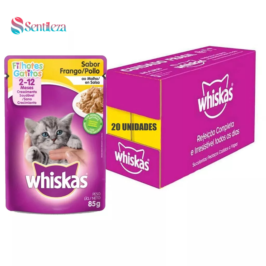 Caixa Sachês Whiskas Frango Gatos Filhotes 85g