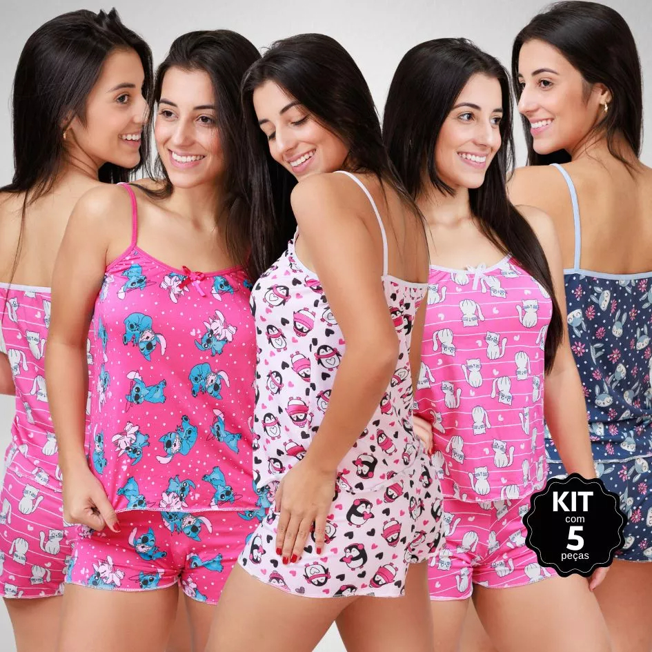 Kit 5 Baby Doll Conjunto Pijama Feminino Short Doll Conjuntinho Sexy Short Doll Camisola