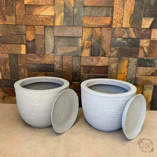 Kit 2 Vaso para Planta Em Polietileno Redondo Bojo Escovado (20X25) Com Prato Coletor