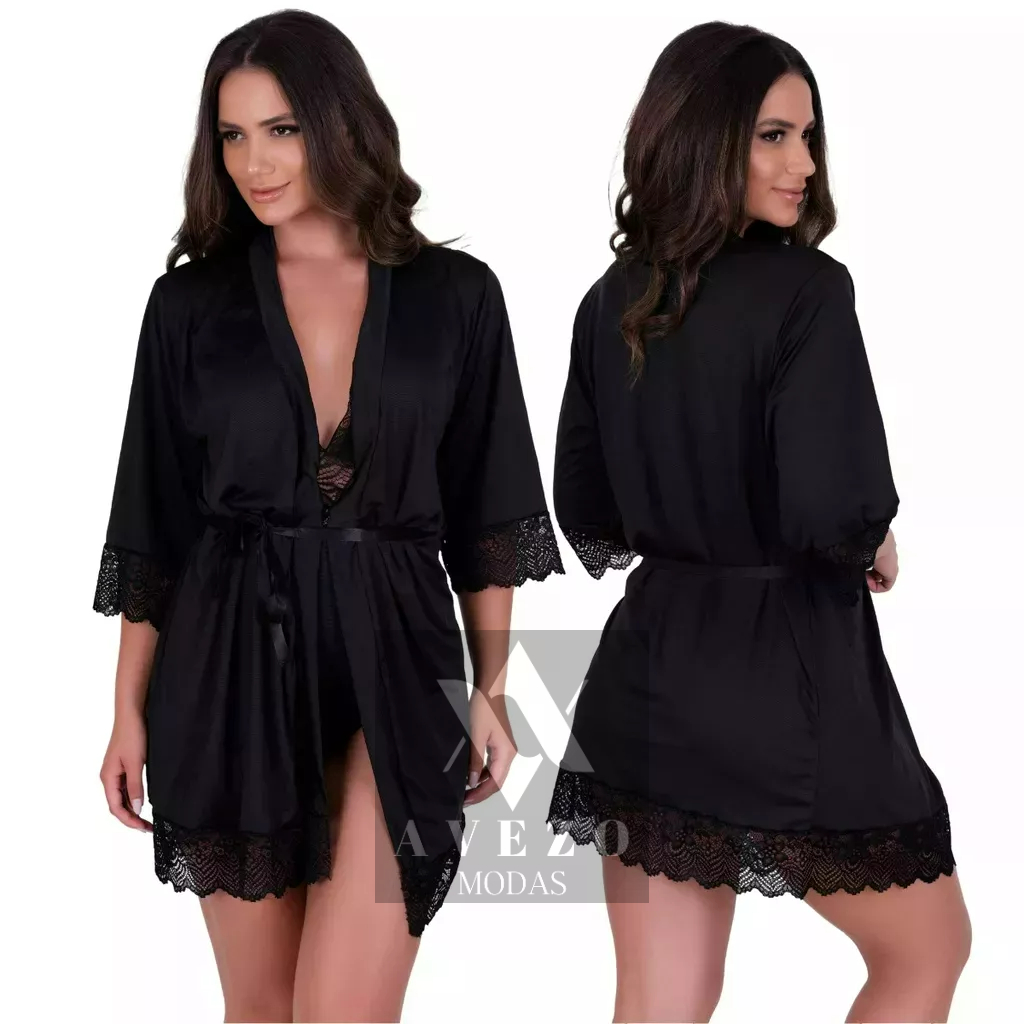 Robe de Luxo Com Renda Hoby sensual ou Amamentação Roupão Feminino linha noite.