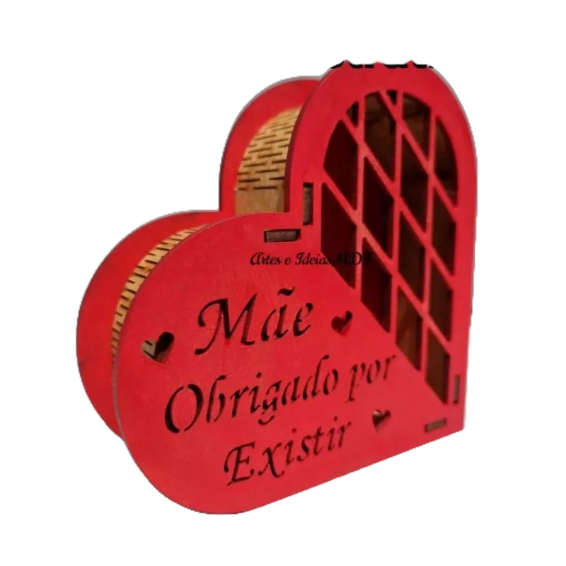 Caixa Coração 10 unidades Bombom MDF CRU MAE OBRIGADO POR EXISTIR ( SEM PINTURA ) dia das Mães