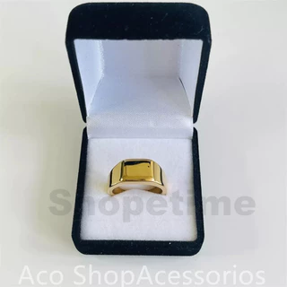 Anel masculino quadrado de aço inoxidável/ouro/prata/caixa de presente